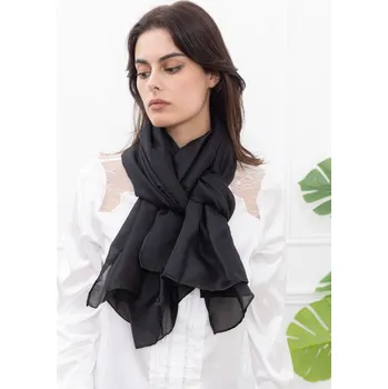 Šála Classic Scarf Jednobarevná černá šála na krk, bez vzoru-pléd přes ramena-štola na ramena-plážové pareo