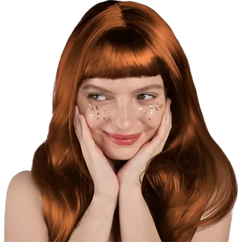 Dlouhá zrzavá paruka s ofinou – přirozený vzhled a lesk