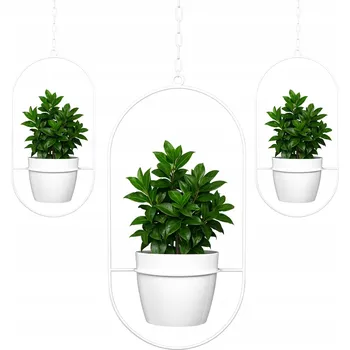 Květináč Závěsný květináč na zeď Ovál Bílý na bylinky, květináče, květiny, kovový, styl Loft