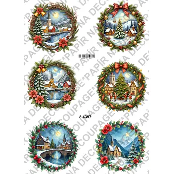 Umělecký papír Rýžový a soft papír na decoupage - Vánoční kolečka - KB4397 Materiál: Soft, Rozměr: A4