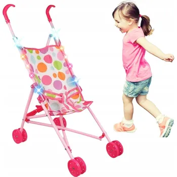 Kočárek pro panenku Sportovní Kočárek pro panenky - skládací, růžový, lehký kočárek s deštníkem