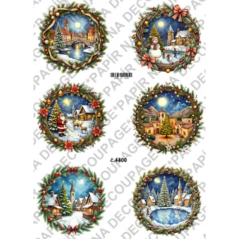 Umělecký papír Rýžový a soft papír na decoupage - Vánoční kolečka - KB4400 Materiál: Soft, Rozměr: A4
