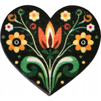 Brož Dřevěná brož Folklorní srdce zelené - ruční práce - originál - BeWooden