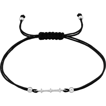 Náramek Atreya Stříbrný provázkový náramek s pásem se zirkony - černý