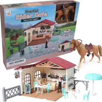 Figurka FARMA RANČ S KAVÁRNOU VELKÁ SADA DOMEČEK FIGURKY KŮŇ nábytek příslušenství