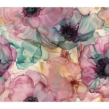 SATÉN LÁTKA TYPU HEDVÁBÍ VZOR SMARAGDOVĚ RŮŽOVÁ AKVAREL