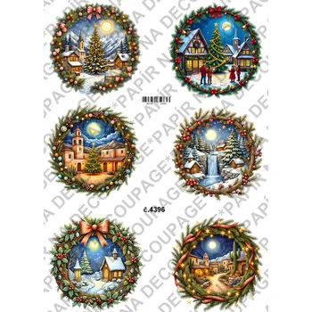Umělecký papír Rýžový a soft papír na decoupage - Vánoční kolečka - KB4396 Materiál: Soft, Rozměr: A4