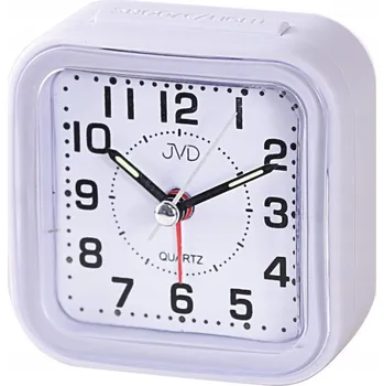 Hodiny MALÝ 7 cm BÍLÝ ČTVERCOVÝ PODSVÍCENÝ BUDÍK S OPAKOVANÝM BUZENÍM JVD SRP6808.3