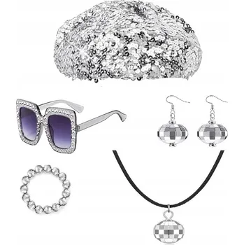 Náramek Disco sada 5 ks – náušnice, náhrdelník, náramek, brýle, baret