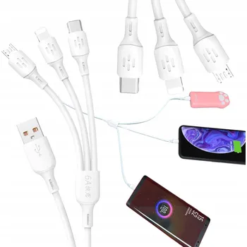 Datový kabel Kabel Dudao USB - USB typ C / microUSB / Lightning 1,2 m bílý