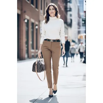 Dámské kalhoty Elegantní kalhoty MEM světle hnědé Velikost: UNI: S - XL