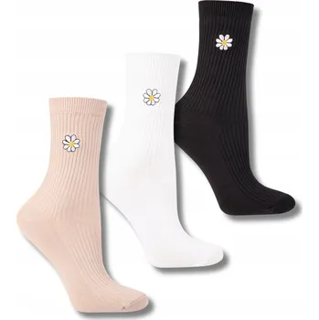 Dámské ponožky DÁMSKÉ DLOUHÉ BAMBUSOVÉ PONOŽKY MORAJ S VÝŠIVKOU SEDMIKRÁSEK 3 PÁRY VEL. 35-38