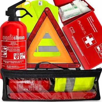 Sada Autopříslušenství Agmi Hasicí Přístroj 1kg Lékárnička Výstražný trojúhelník Reflexní vesta