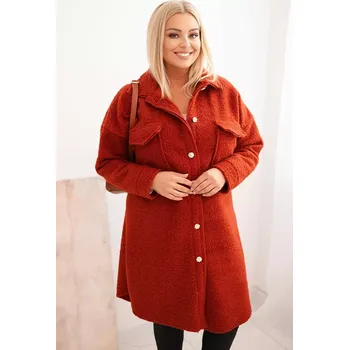 Dámský kabát Kesi Włoski Dámský kabát Plus Size s vlnou na knoflíky s kapsami a límcem rudy Kesi Włoski tmavě červená 3443324
