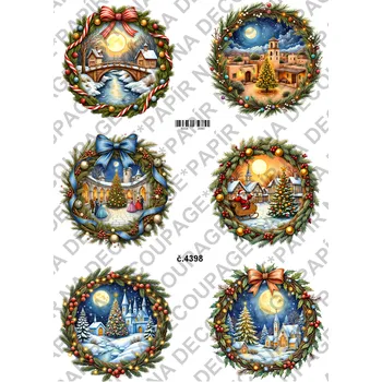 Umělecký papír Rýžový a soft papír na decoupage - Vánoční kolečka - KB4398 Materiál: Soft, Rozměr: A4