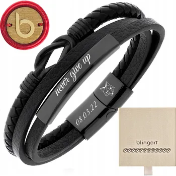 Náramek Náramek s s gravírováním kožený ČERNÝ ocel UZEL