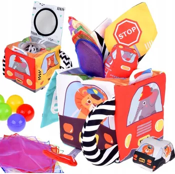 Měkká Senzorická Kostka Vozidla krabička s kapesníčky Montessori ZA5587