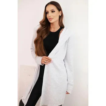 Dámská bavlněná bunda s kapucí a prodlouženým předním dílem světlá šedá UNI