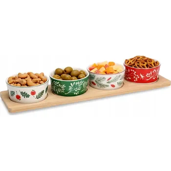 Talíř Vánoční talíř s miskami na chuťovky, předkrmy, tapas, omáčky a dipy na stůl