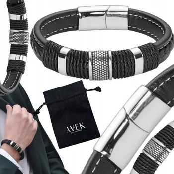 Náramek PÁNSKÝ NÁRAMEK S KOŽENOU OCEL DÁREK 19 CM