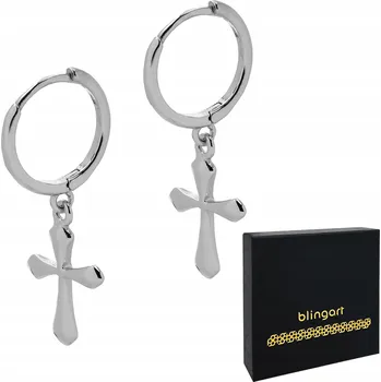 Náušnice Stříbrné náušnice kruhy s křížkem