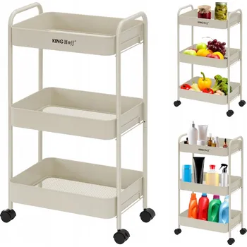 regál Mobilní regál 3-patrový KINGHoff KH-1943 béžový kovový na kolečkách