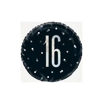 Balónek Fóliový balónek na hélium 16. Narozeniny černý 45 cm 18" Party