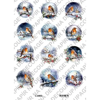 Umělecký papír Rýžový a soft papír na decoupage - Ptáček v zimě - KB4403 Materiál: Soft, Rozměr: A4