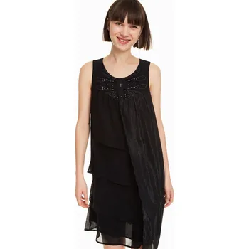 Dámské šaty DESIGUAL ČERNÉ ŠATY S ŠATONOVÉ RŮŽE (42)