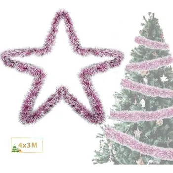 Knihovna Tinsel Christmas Tree Pink & White 4X 3M Garland Vánoční Tinsel Průměr 9 cm, Lesklé vánoční