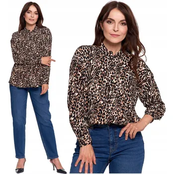 Dámská košile Moraj dámská košile s dlouhým rukávem, zvířecí vzor, hnědá, dámská košile z viskózy s plisováním, velikost S