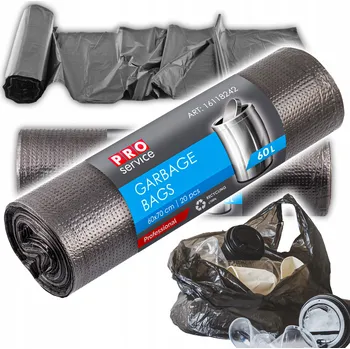 Pytle na odpadky Pytle na odpadky 20 ks Pro Service Černé HDPE Pevné Bez zápachu 60x70 60 l
