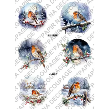 Výtvarný papír Rýžový a soft papír na decoupage - Ptáček v zimě - KB4402 Materiál: Rýžový papír, Rozměr: A4