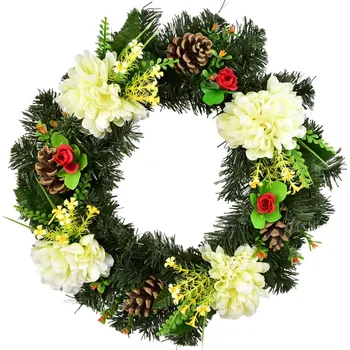 Smuteční dekorace Dušičkový věnec s chryzantémami a květy 35 cm