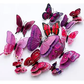 Dekorativní magnet Carnet 3D Motýli 12 ks magnetky nebo samolepky fialová