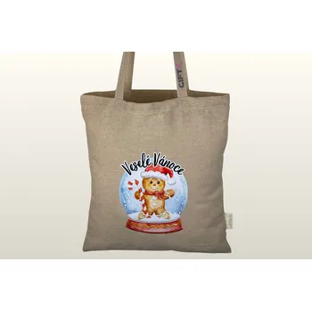 Nákupní taška GIFTE recyklovaná bavlna Veselé Vánoce s perníčkem a lízátkem - béžová bavlněná taška s českým potiskem