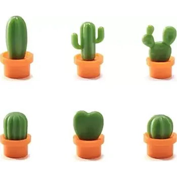 Dekorativní magnet Carnet 3D magnetky na lednici kaktusy v oranžovém květináči 6 ks