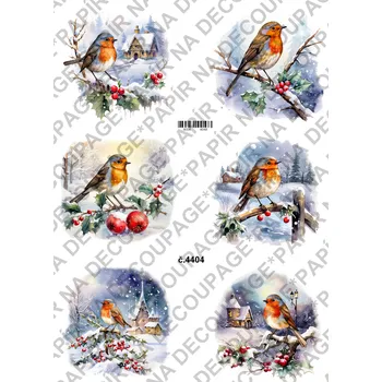 Umělecký papír Rýžový a soft papír na decoupage - Ptáček v zimě - KB4404 Materiál: Soft, Rozměr: A4