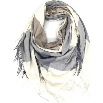 Šátek Classic Scarf Dámská / pánská vlněná kostkovaná šála smetanová holubí šeď čtvercový šátek karo a třásně