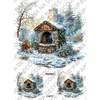 Umělecký papír Rýžový a soft papír na decoupage - Studna v zimě - KB4417 Materiál: Soft, Rozměr: A4