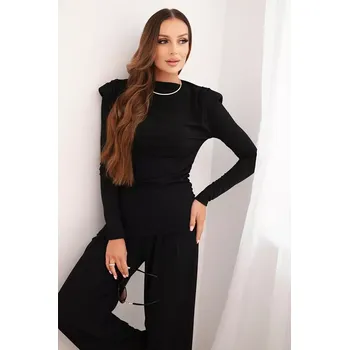 Kesi Włoski Dámský bavlněný komplet s blůzou a širokými kalhotami černý Kesi Włoski černá 3445917