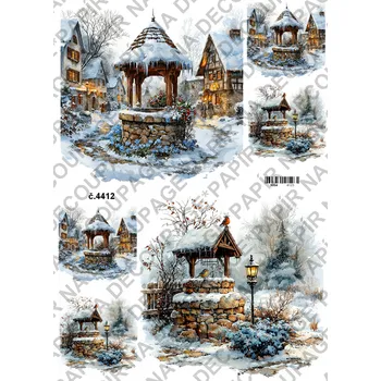 Umělecký papír Rýžový a soft papír na decoupage - Studna v zimě - KB4412 Materiál: Soft, Rozměr: A4