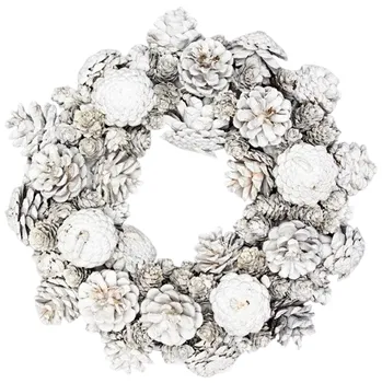 Věnec Věnec z borovicových šišek bílý 30 cm