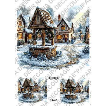 Umělecký papír Rýžový a soft papír na decoupage - Studna v zimě - KB4407 Materiál: Soft, Rozměr: A4
