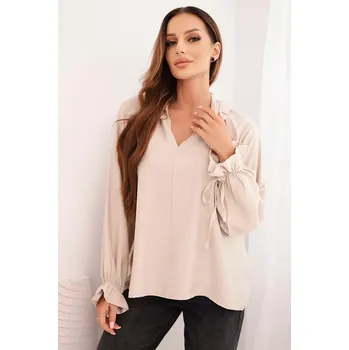 Dámská halenka Kesi Włoski Dámská blůza z viskózy s výstřihem do V a zavazováním u rukávů béžová Kesi Włoski krémová 3445901