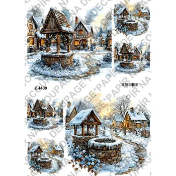 Umělecký papír Rýžový a soft papír na decoupage - Studna v zimě - KB4409 Materiál: Soft, Rozměr: A4
