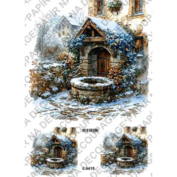 Umělecký papír Rýžový a soft papír na decoupage - Studna v zimě - KB4415 Materiál: Soft, Rozměr: A4