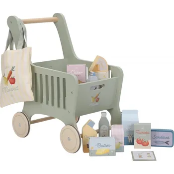 Hra na obchod Little Dutch Nákupní vozík s příslušenstvím dřevěný zelený