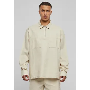 Pánská košile Bavlněná lněná polokošile na zip softseagrass Urban Classics krémová 2543581