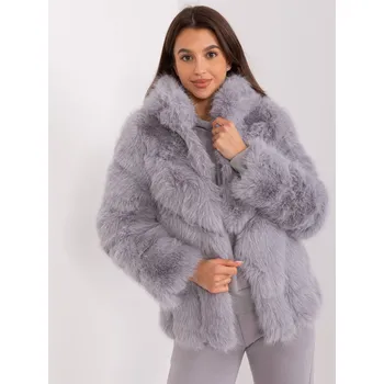 Dámský kabát Kožešinový kabát s kapucí AT-KR-2386.00P šedý